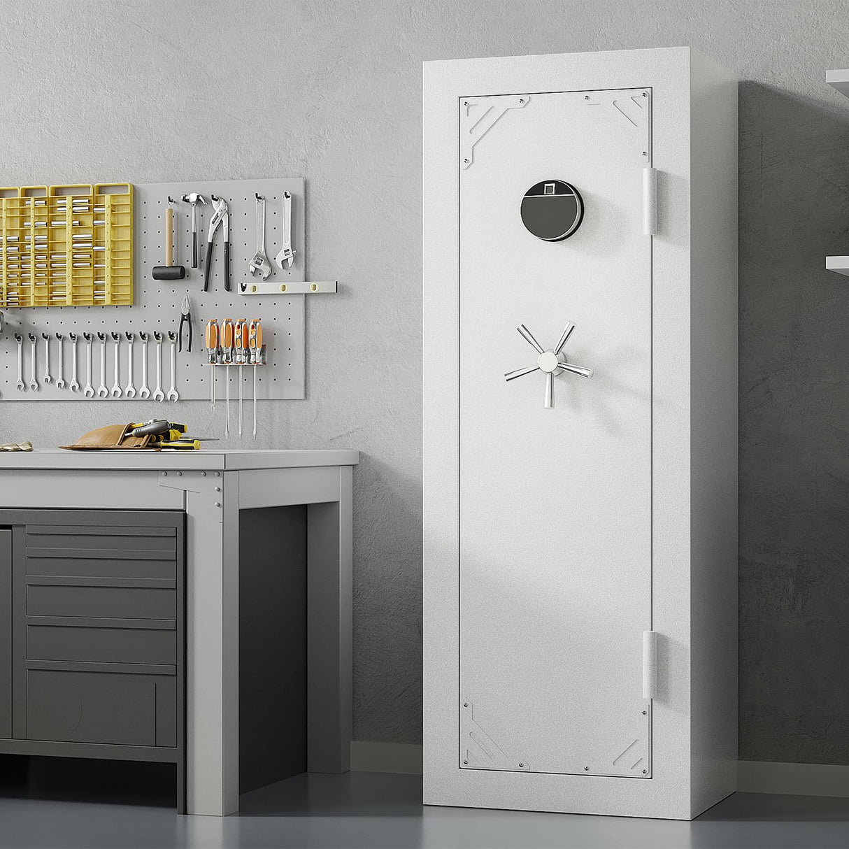 KAER Fireproof 20 Gun Safe 1400°F / 45 Minutes Biometric Gun Safe for Rifles and Pistols Rifle Safe Gun Cabinet Quick Access Gun Safes with Adjustable Shelf and Gun Rack (White) KAER