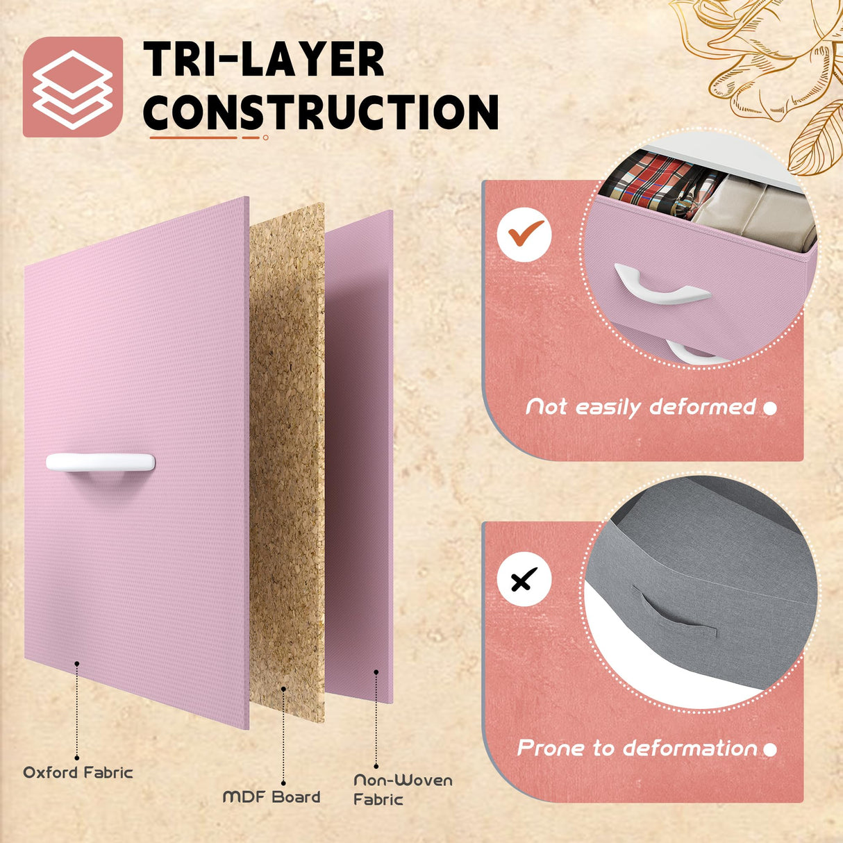 DWVO 10 Drawer Dresser - Fabric Storage Tower, Tall Chest Organizer Unit, Living Room, Hallway, Closets - Sturdy Steel Frame, Wooden Top & Easy Pull Fabric Bins, Pink DWVO