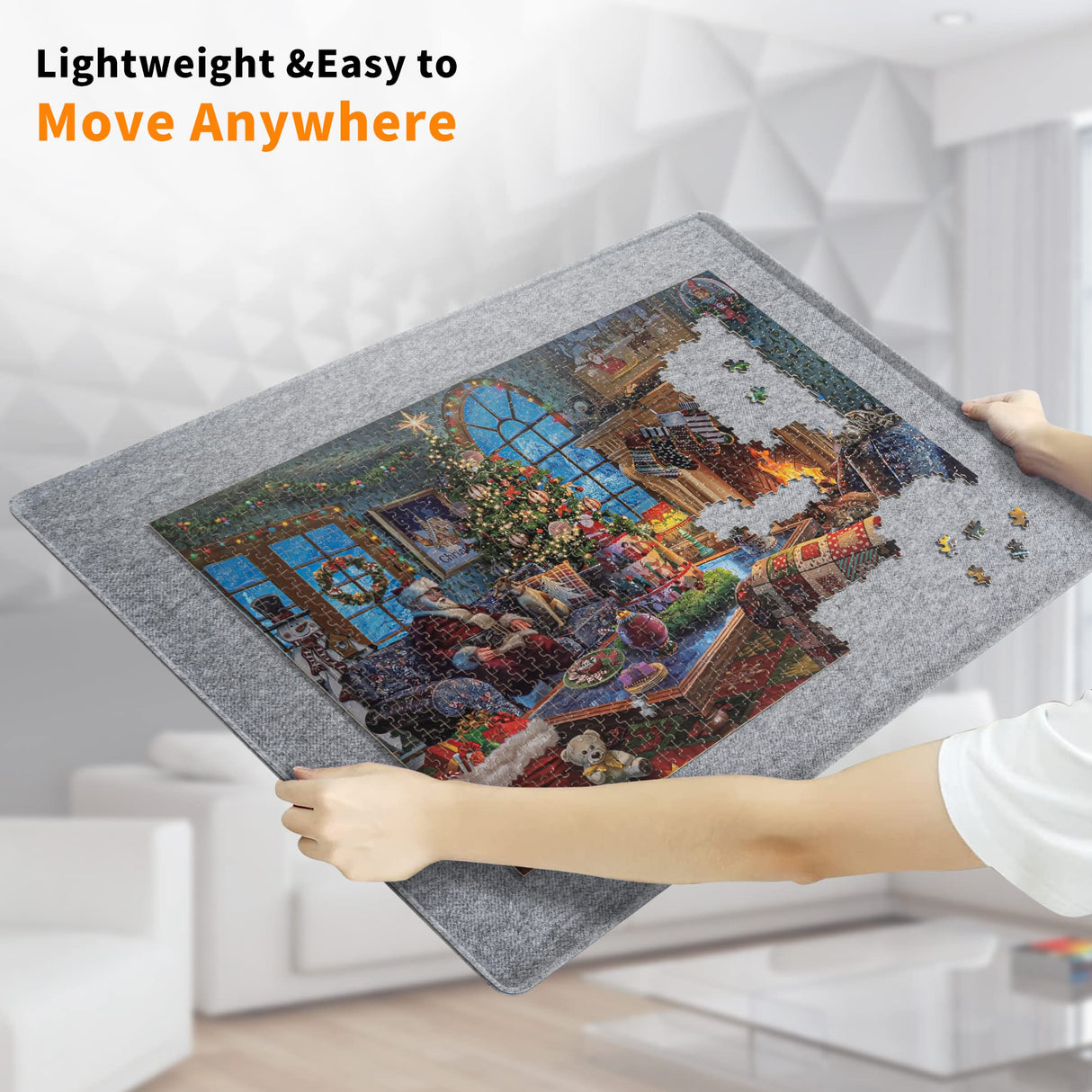 Lavievert Jigsaw Puzzle Board with 8 Sorting Trays & Cover, Portable Puzzle Mat, Lightweight Felt Puzzle Plateau for Adults, Large Puzzle Table Storage Holder for Up to 1500 Pieces - Light Gray LAVIEVERT