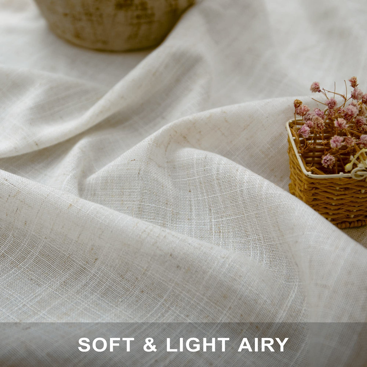 Natural Linen Curtains 108 Inches Long for Living Room 2 Panels Set Loop Pocket Back Tab Draperies Neutral Earth Tone Soft Cotton Textured Semi Sheer Linen Curtains for Large Window Vertical 9 FT Tall Pitalk