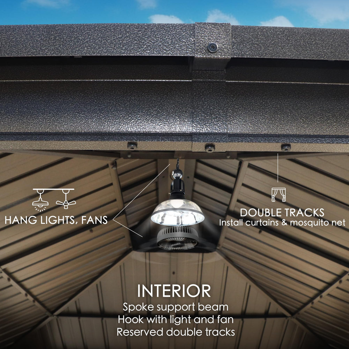 Kozyard 10'x12' Hardtop Gazebo - Permanent Metal Pavilion with Netting Shaded Curtains for Patio, Backyard, and Deck - Galvanized Steel Outdoor Aluminum Canopy, Double Roof Gazebo (Dark Brown) Kozyard