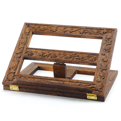Adjustable Wooden Bible Stand Carved Bible Holder Missal Stand Book Display for Reading Folding Religious Prayer Wooden Holy Book Holder 12.99 x 10.04 Inches