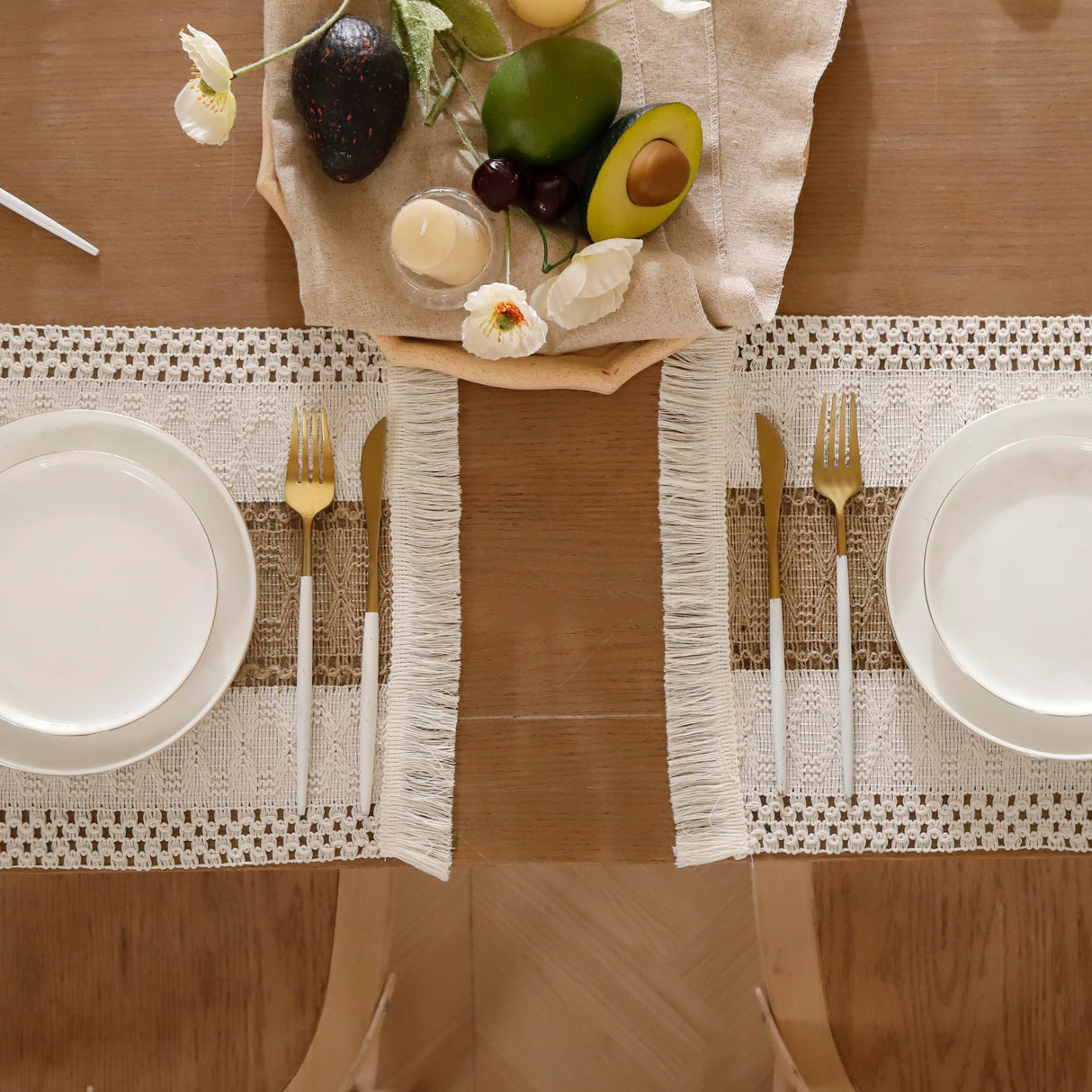 Tosleo Boho Placemats Set of 4 Macrame Table Decor with Fringe Farmhouse Woven Placemats in Natural Burlap for Kitchen and Dining Table Centerpiece Home Decorations,Khaki Tosleo