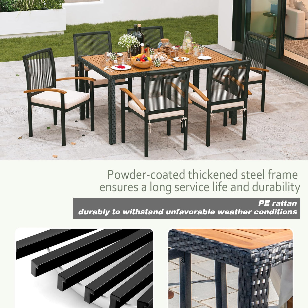 ARTBUSKE 7 Pieces Outdoor Table and Chairs Outdoor Patio Furniture Set Wicker Patio Dining Sets for 6 Patio Table and Chairs Set Outdoor Furniture Set for Garden Yard Porch Poolside ARTBUSKE