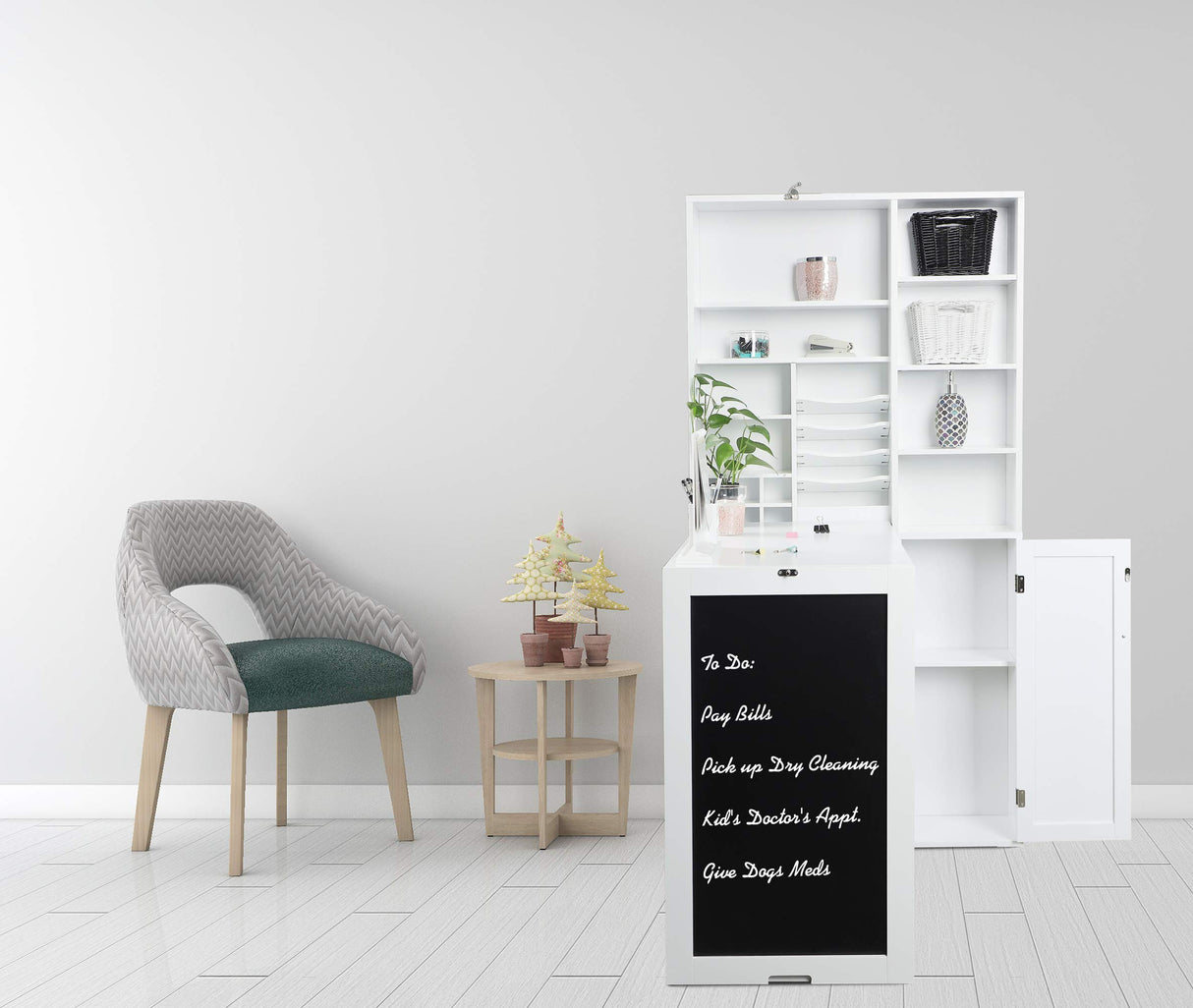 Utopia Alley Collapsible Fold Down Desk Table | Computer Desk with Large Storage Cabinet & Bottom Shelves, Stylish Furniture for Home Office, Crafting, and More (White) Utopia Alley