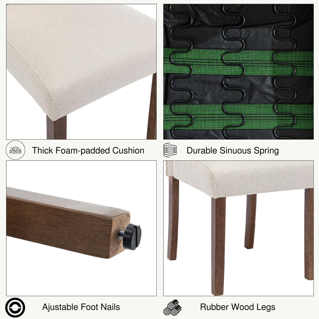 Snugway Stylish Upholstered Parsons Dining Chair with Nailhead Trim and Sturdy Solid Wood Legs, Beige, 6 Pcs Snugway