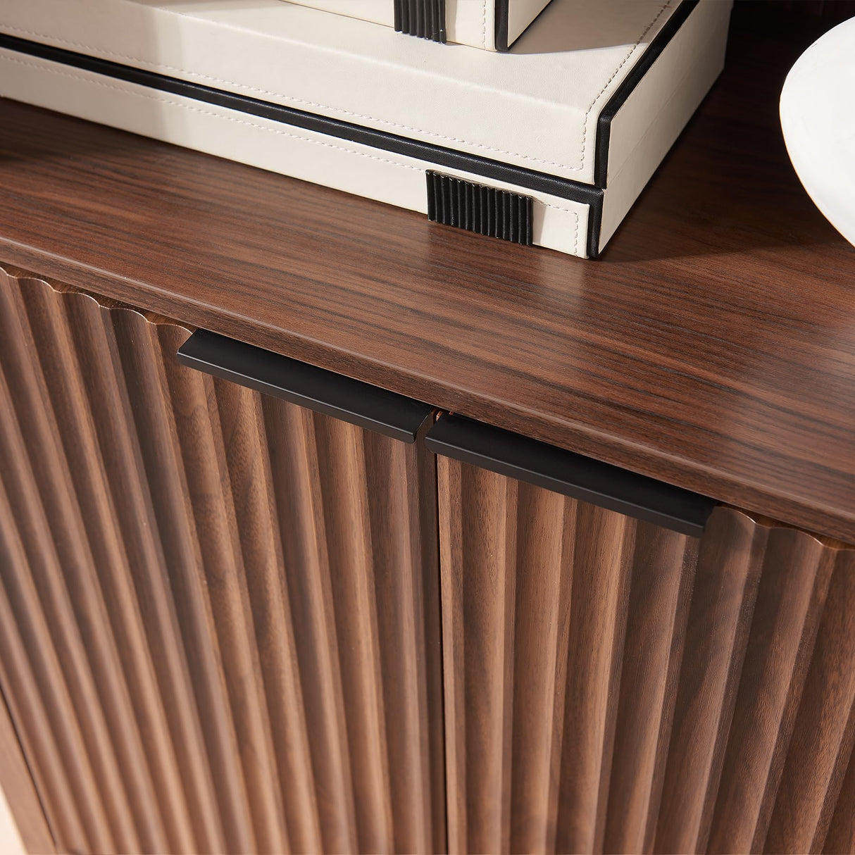 WINWY Arched Cabinet Bookshelf Bookcase - 71” Tall Mid Century Arched Display Cabinets, Rounded Bookshelf with Fluted Doors, Open Shelf Storage Cabinet for Dining Room (Walnut) WINWY