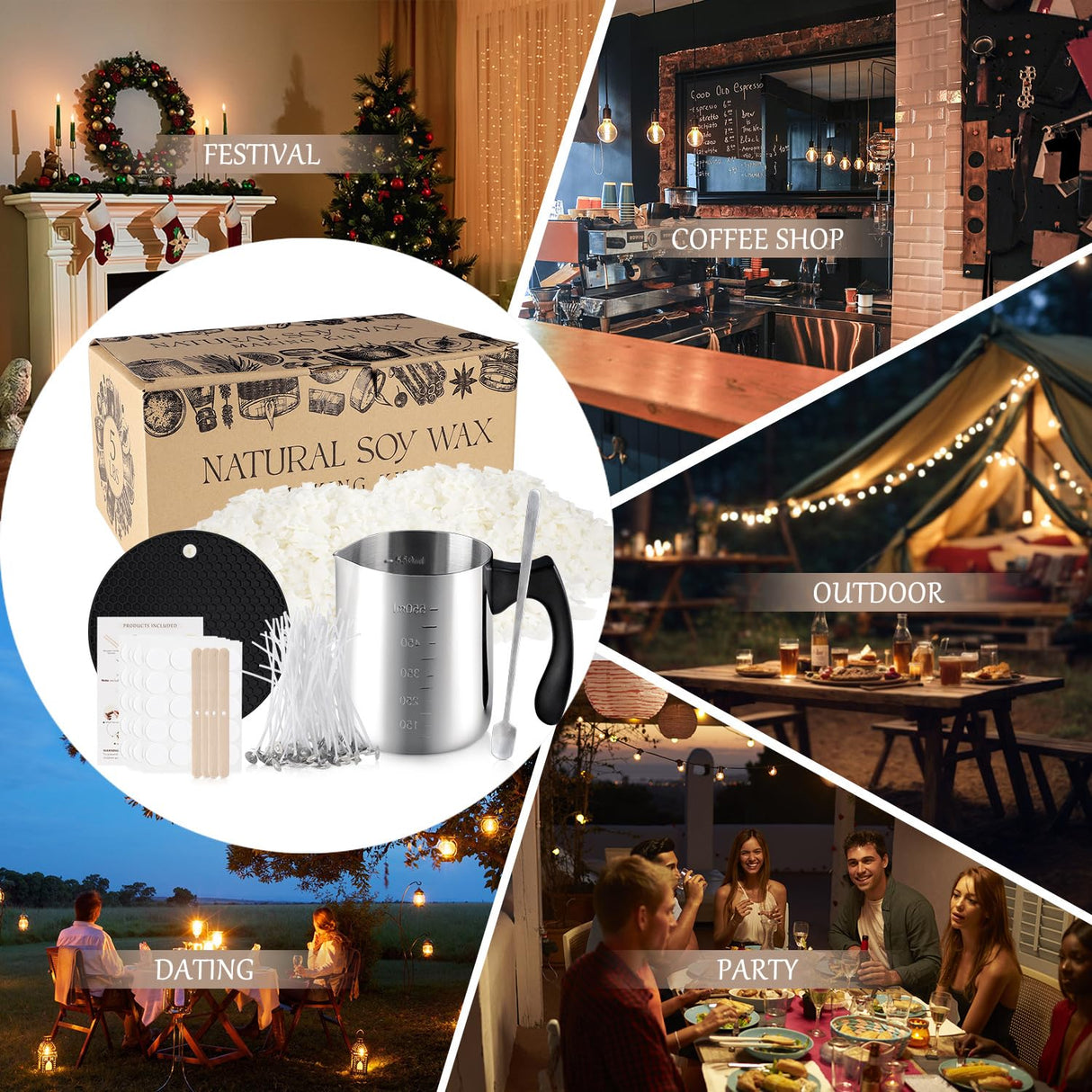 Candle Making Kits for Adults,Beginner,Kids, Soy Wax, Making Supplies Include 5 LB Soy Wax Flakes, 100 Candle Wick, Centering Devices, Melting Pot Wfmolcand