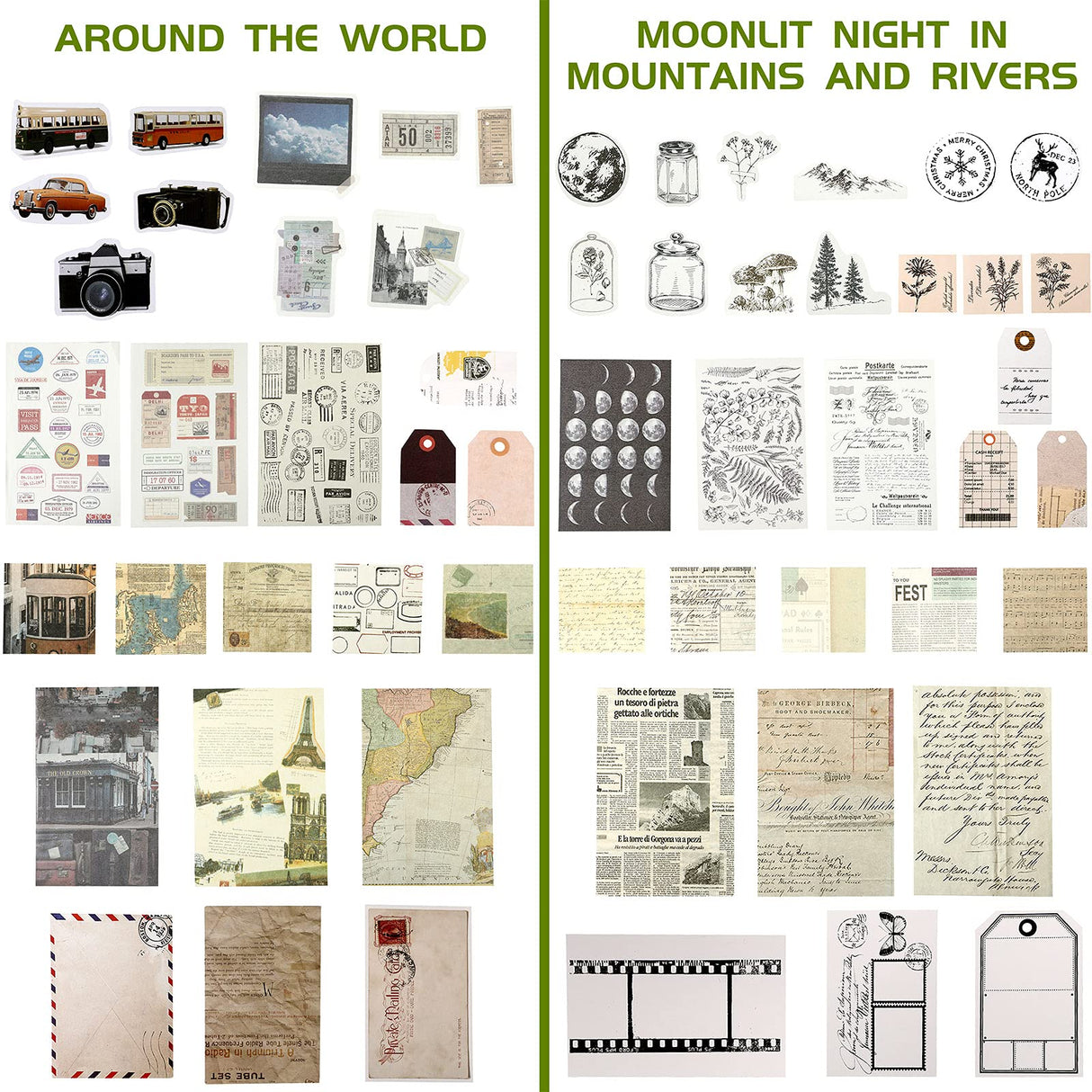 120 Pcs Vintage Aesthetic Scrapbook Kit Junk Journaling Supply with Retro Stamp Stickers,Material Paper, Tag Card,Hand Account Collage Card,Pillow Box,Twine Diary Supply Birthday Gift(Artsy Style) Zonon