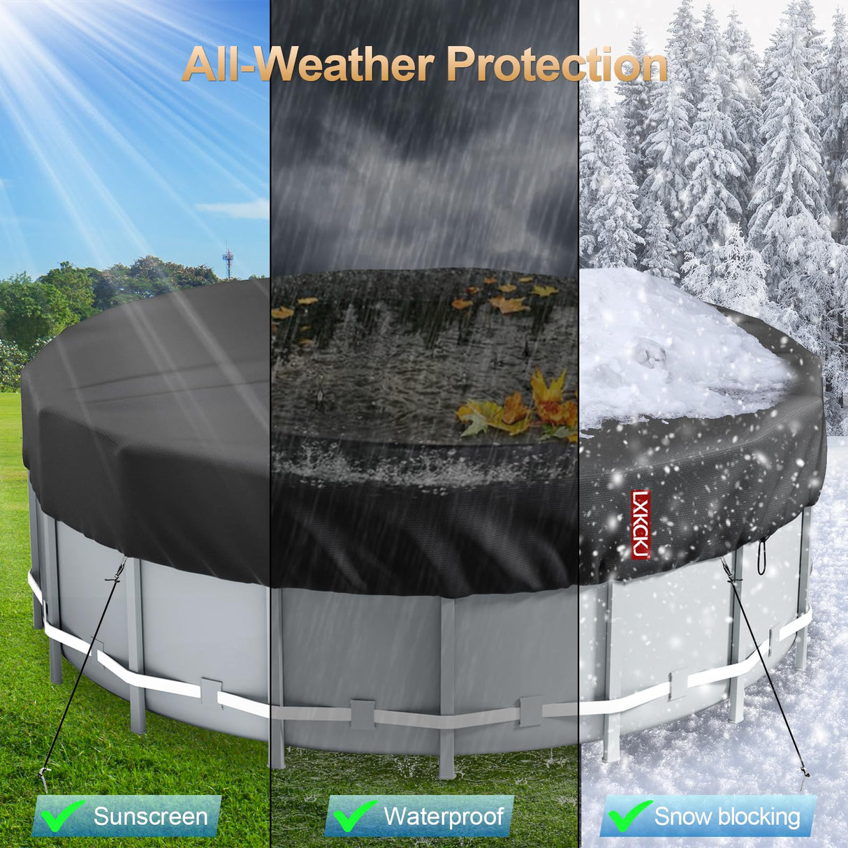 LXKCKJ 21 Ft Round Pool Cover, Winter Covers for Above Ground Pool, Winter Pool Cover Protector with Drawstring Design Increase Stability, PE Tarp Ideal for Waterproof and Dustproof (Black) LXKCKJ