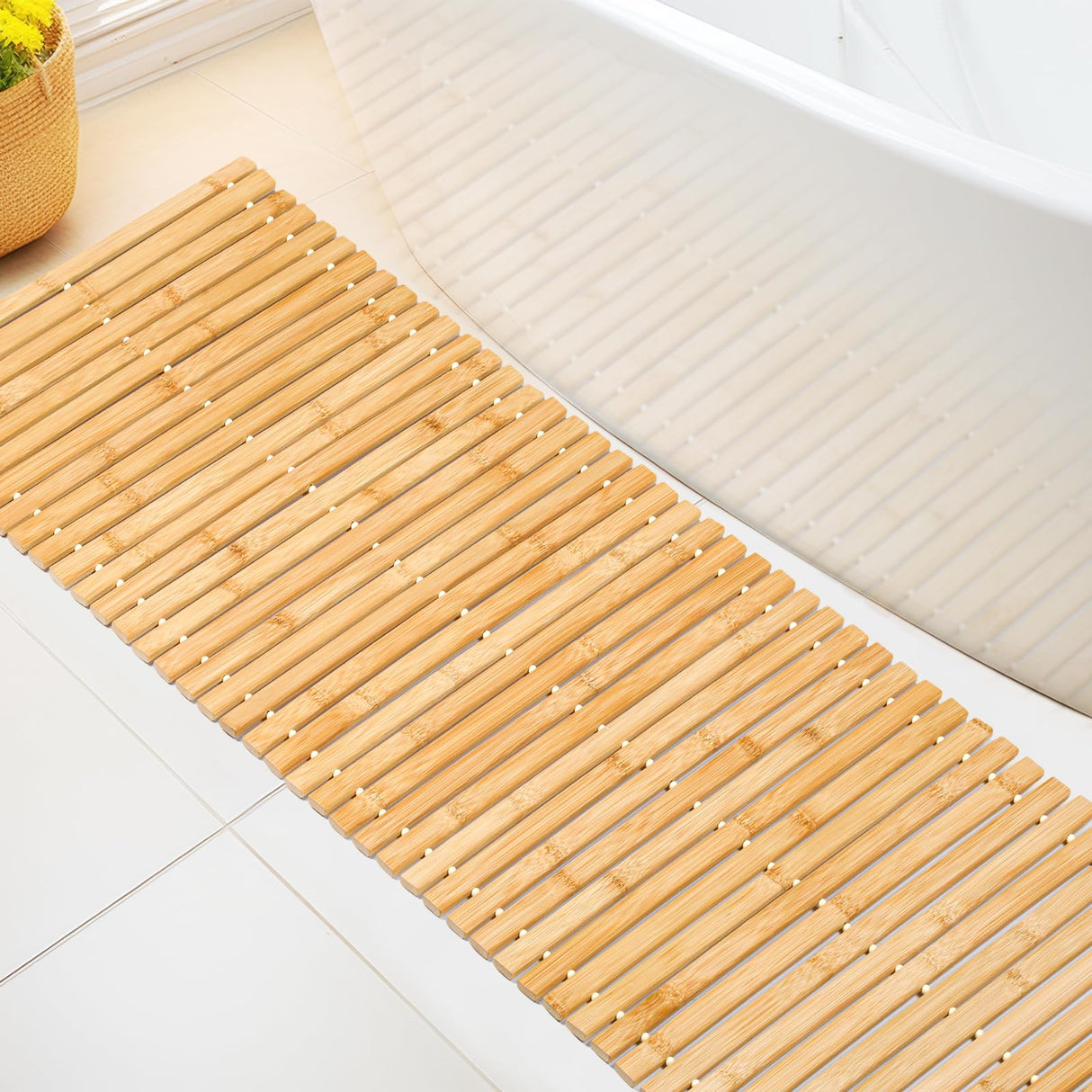 Bamboo Bath Mat Large Long Wood Bath Mat,16x48 Inch Non Slip Bamboo Shower Floor Mat Wooden Bathroom Mat for Bathtub,Spa,Door,Sauna or Outdoor (Natural Slat) Zoryllic