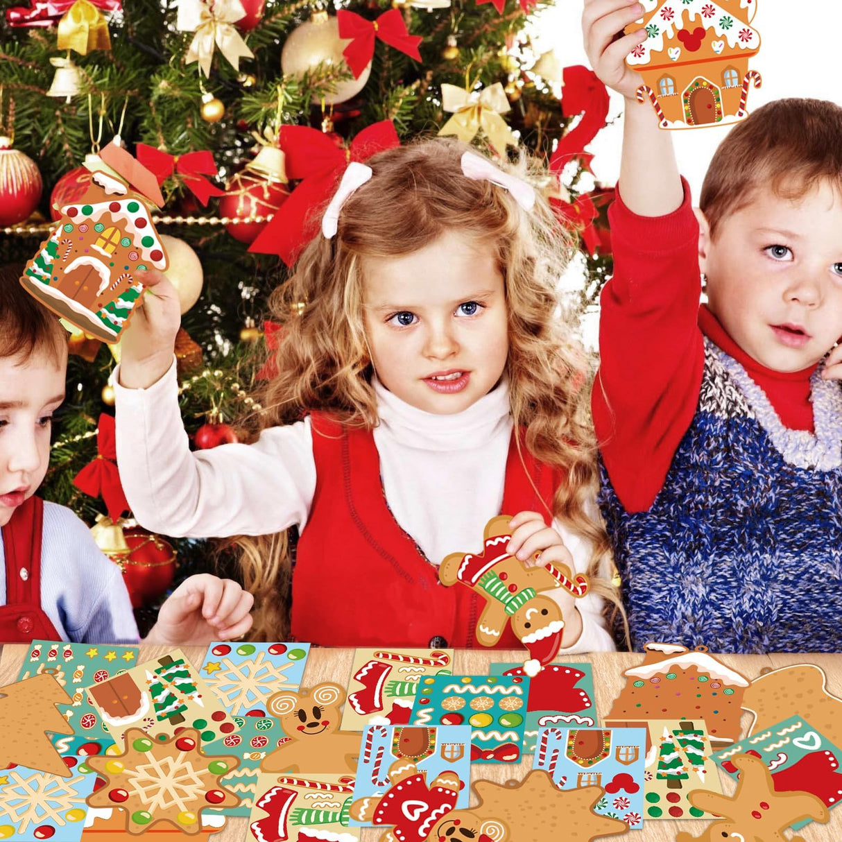 GuassLee Christmas Ornaments Art and Crafts for Kids - 28pcs DIY Christmas Cutouts with Gingerbread Cookies Man House Christmas Stickers for Tree Home Christmas Party Favors Decorations GuassLee