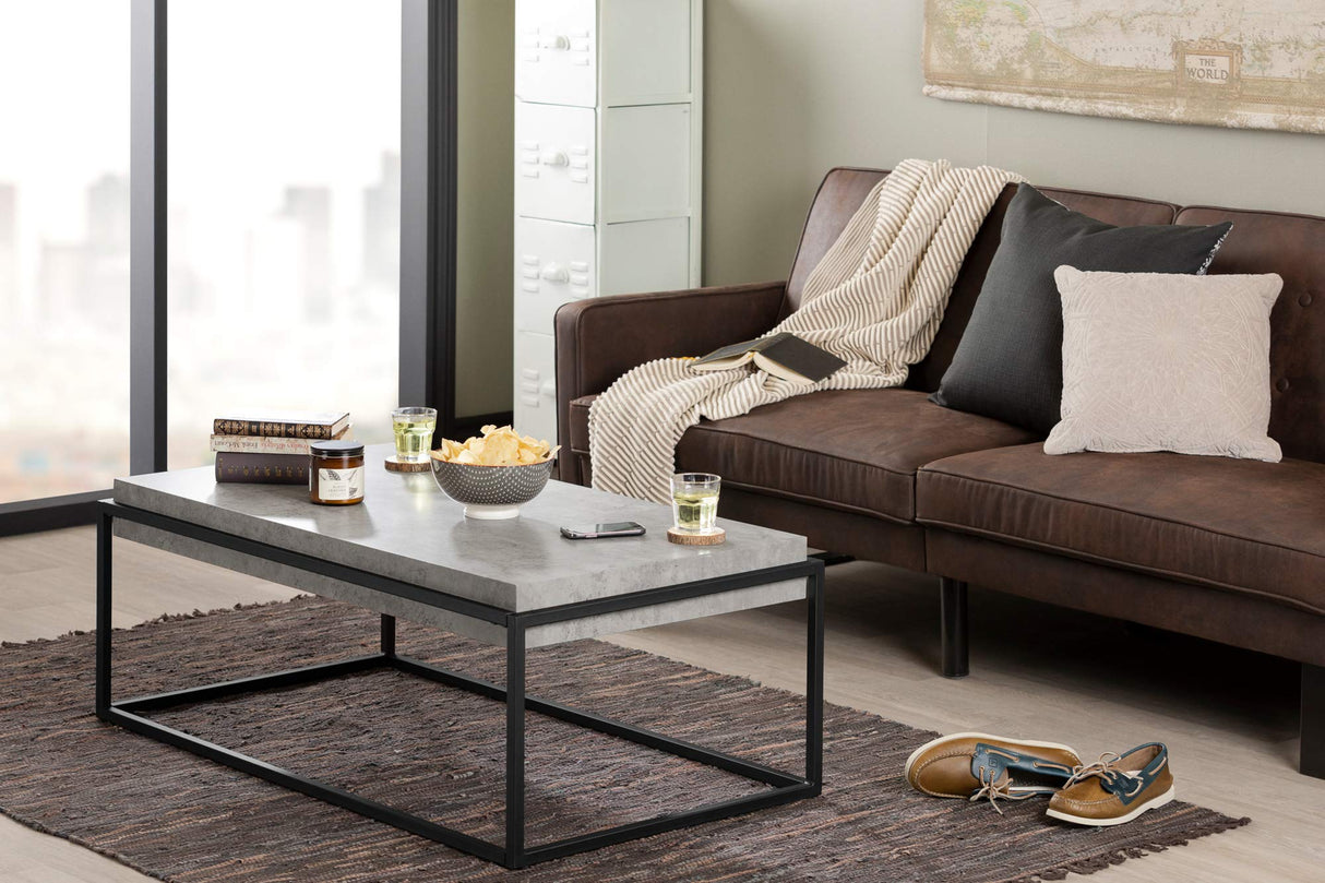 South Shore Mezzy Industrial Coffee Table, Concrete Gray and Black, 43.3 in x 23.6 in x 16.5 in South Shore