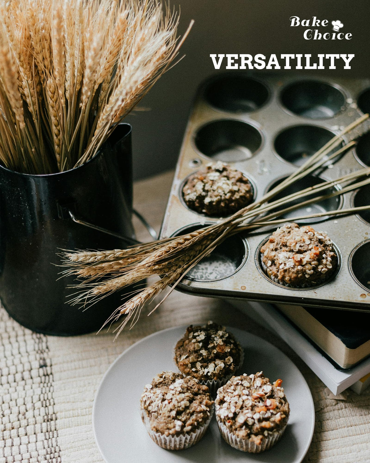 Bake Choice Muffin Top Pan includes 100 Natural Cupcake Liners, Cupcake Pans Nonstick 12 Cup, Muffin Tin, Carbon Steel Baking Supplies Bake Choice