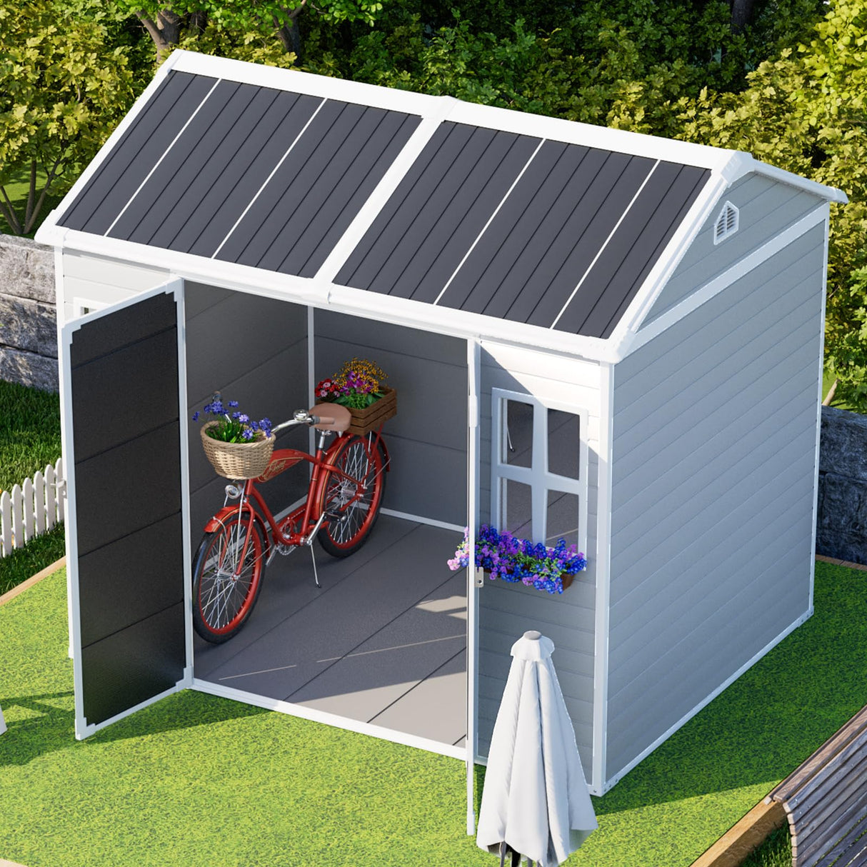 8x6 Shed Plastic Outdoor Storage with Floor Included, Waterproof Lockable Garden Shed Resin Tool Shed Cabinet WACASA