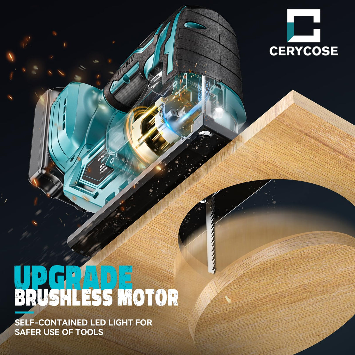 Jig Saw for Makita 18V Battery, Cordless Jigsaw Tool Brushless Motor, Variable Speed, Bevel Angle (0°-45°), LED Light with 3 Position Orbital Setting for Straight/Curve/Circle/Cutts (No Battery) Cerycose