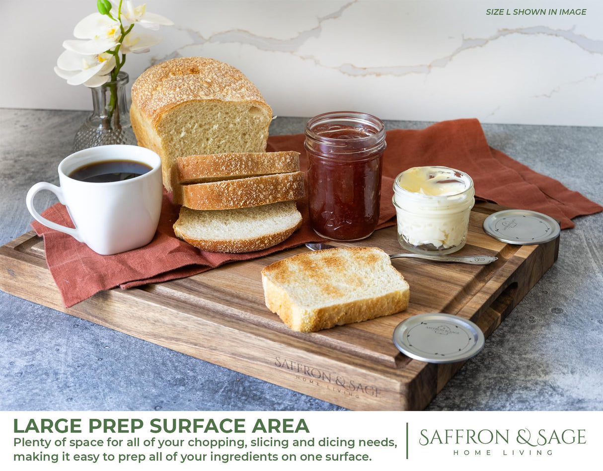 Saffron & Sage Large Wood Cutting Board - Thick 16 x 12 x 1.5 Inch Acacia Wooden Cutting Boards for Kitchen use with Deep Juice Groove, Reversible Saffron & Sage Home Living