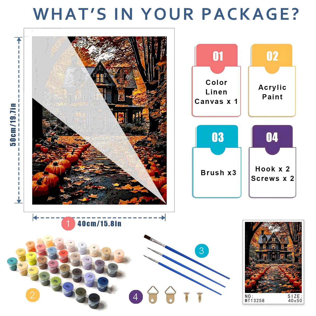 Landscape Paint by Number for Adults-Paint by Numbers for Adults Halloween, House Painting by Numbers for Gift Home Wall Decor (Halloween, 16x20 inch) HITO