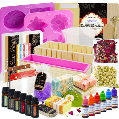 MuseLuxe Soap Making Kit for Adults & Beginners - Soap Making Supplies Melt and Pour - Base,Silicone Molds, Loaf,Molds,Cutter Box,Fragrances,Gifts Card, DIY Craft