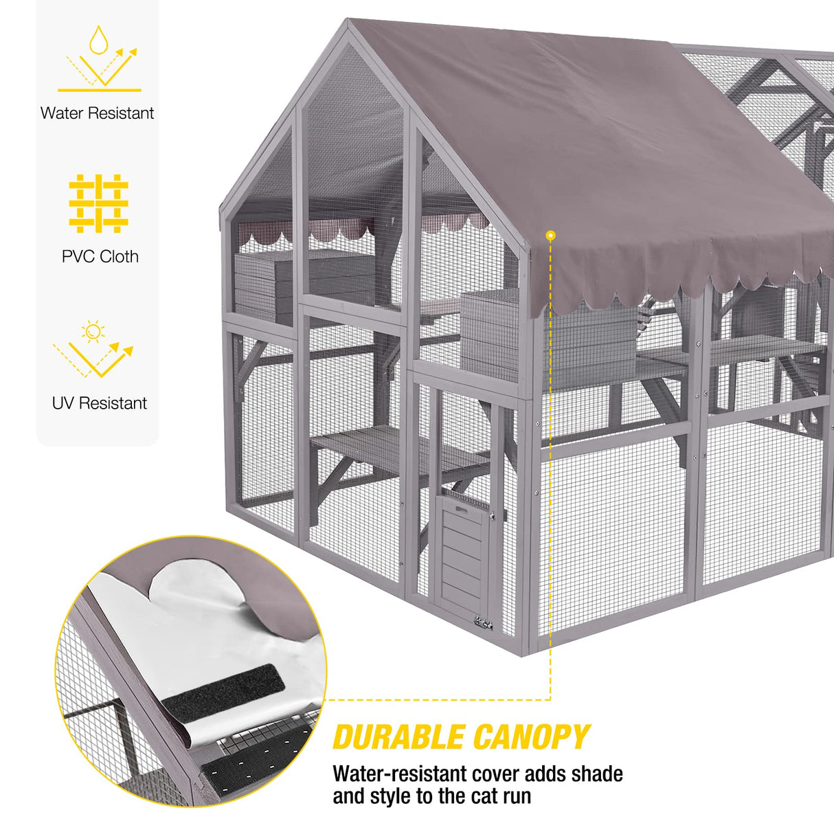 Aivituvin Cat Run Large Cat Enclosure Wooden Cat Catio Outdoor Kitty House with Bridges, Walks, Small Houses, Roof Cover 110 Inch Aivituvin