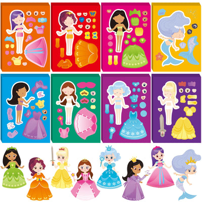 48 Pcs Princess Dress-Up Stickers Make a Face Make Your Own Stickers Birthday Party Favors for Kids Party Favors, Rewards, Art Craft with 8 Designs(Princess Style)