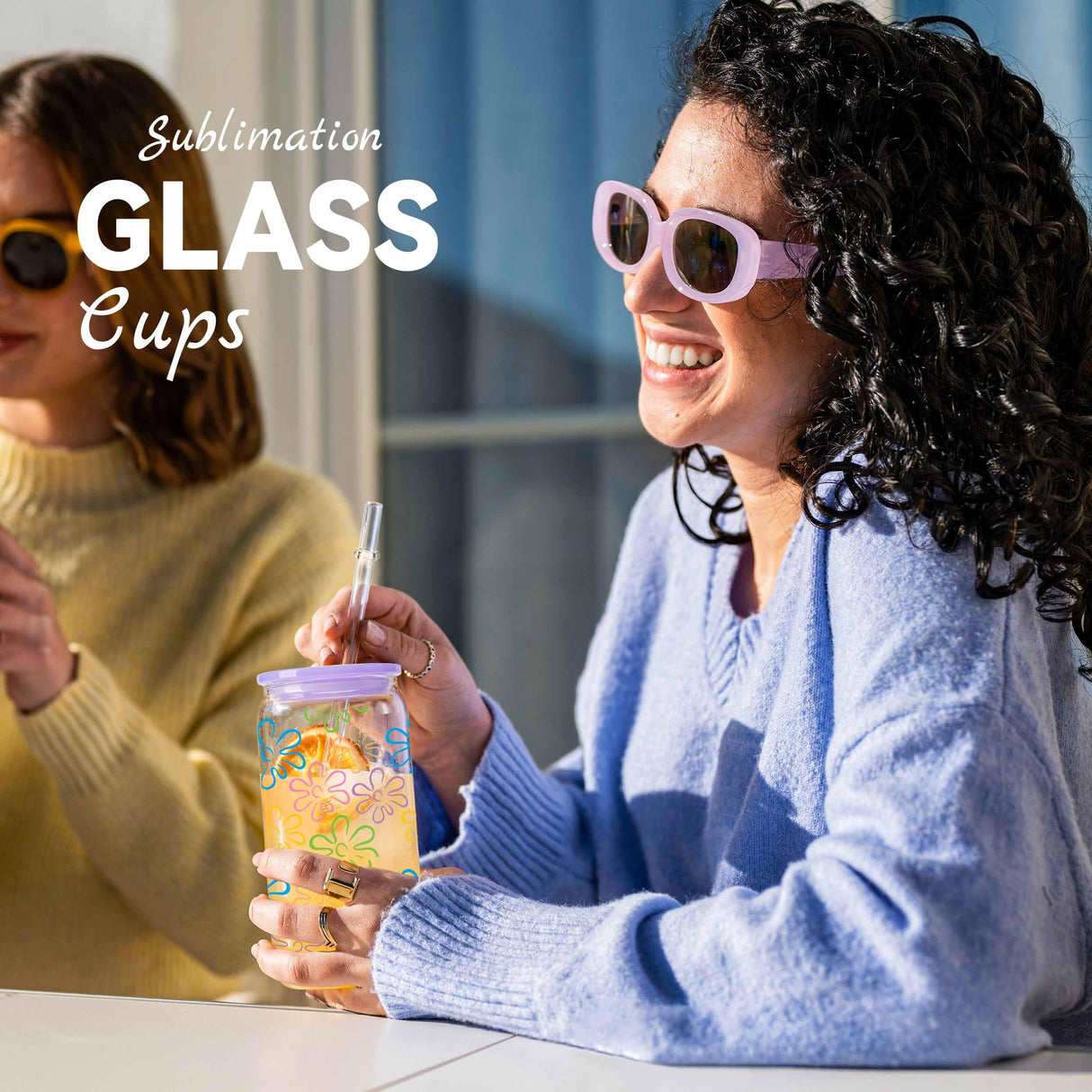 Joyclub 8 Pack Clear Sublimation Glass Cups Blanks 16 OZ Borosilicate Can Glass Tumblers with Acrylic Lids for Beer, Juice, Soda, Iced Coffee Joyclub