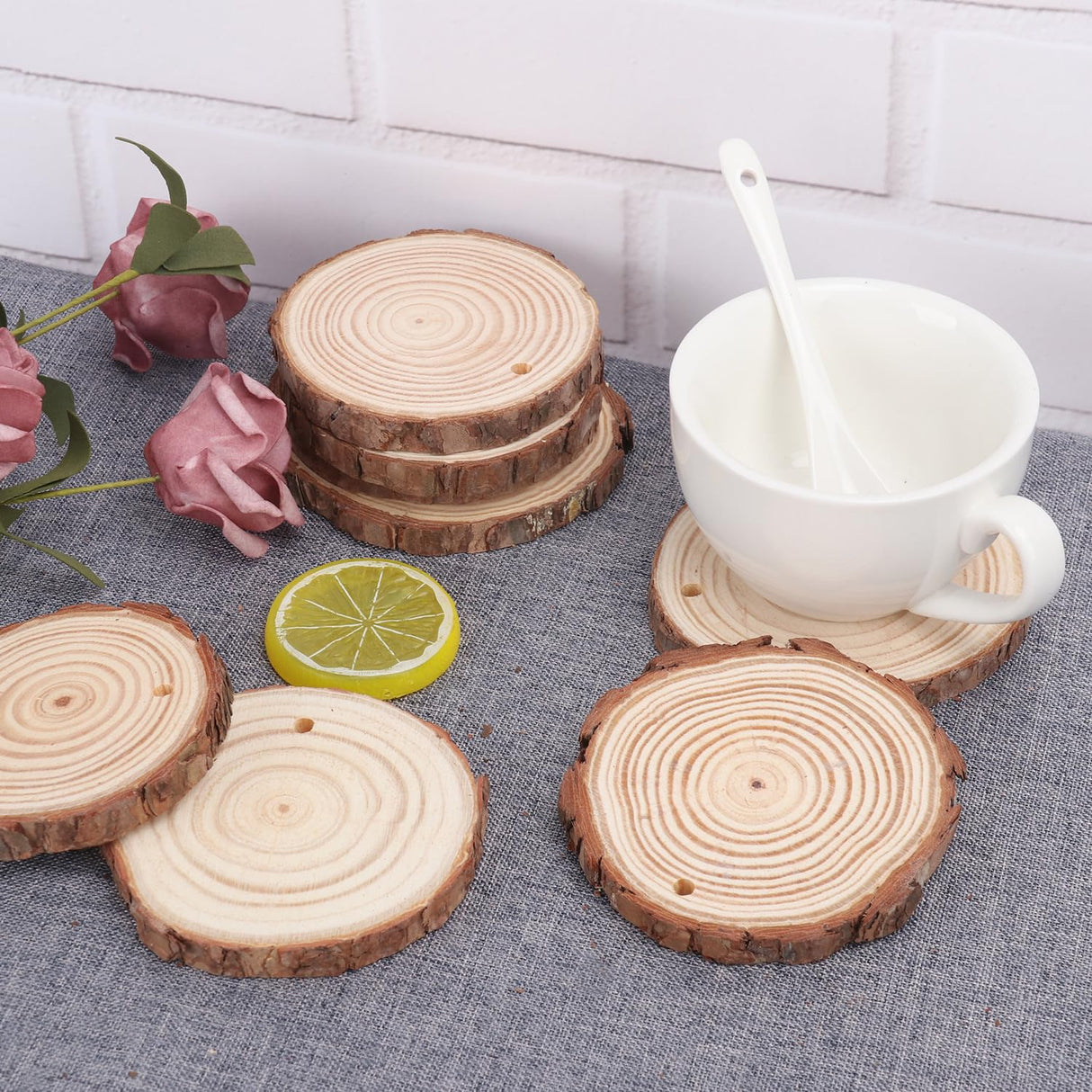 80 PCS 3.2-3.6inch Unfinished Wood Slices, Natural Wood Slices, Predrilled with Hole Wood Slice for DIY Arts Craft Christmas Ornaments GNIEMCKIN