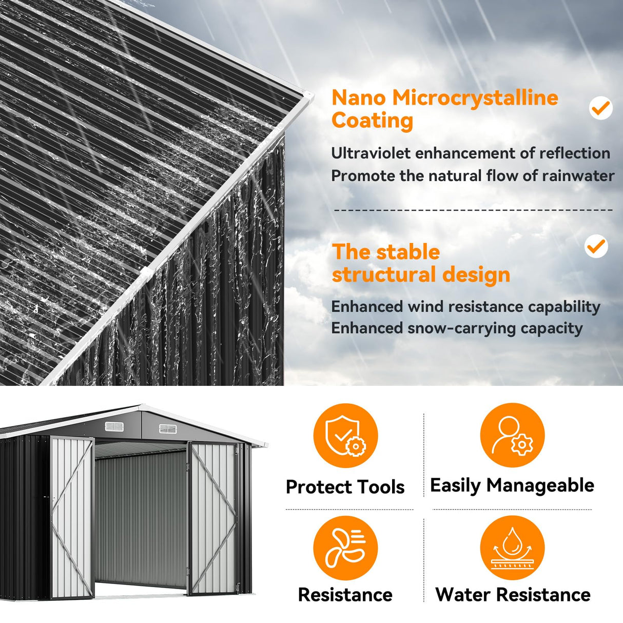 Breezestival 10x12FT Outdoor Storage Shed, Metal Garden Shed with Lockable Double Doors & Sloping Roof, Weather-Resistant Tool Shed for Backyard, Patio, Poolside Black Breezestival