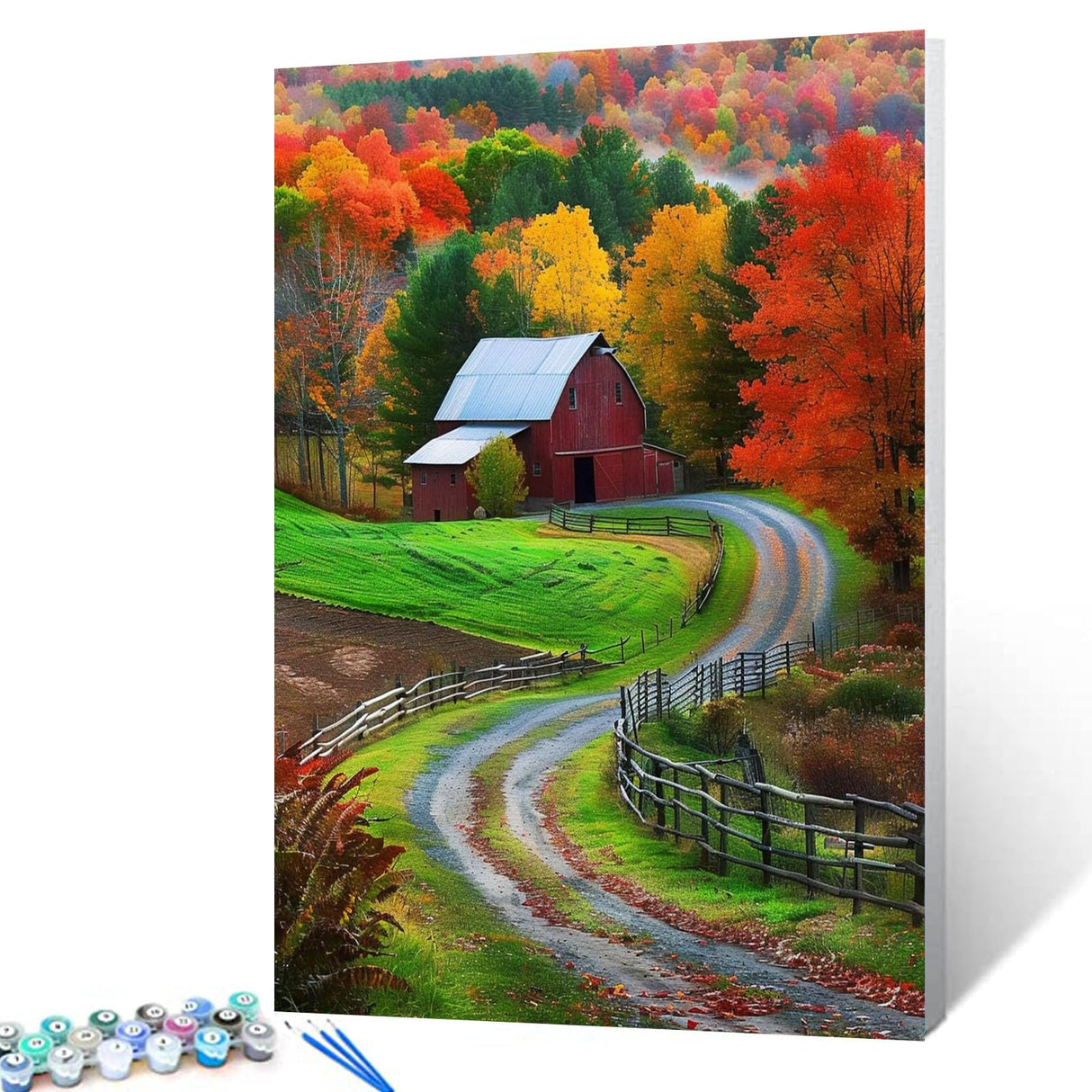 Autumn Mountain Forest Paint by Numbers Kits 16x20 inch Canvas Wooden House DIY Oil Painting for Kids, Adults Beginner America Bucolic Farm Artwork with Brushes, Girl Boy Landscape Gift(Frameless) Tucocoo