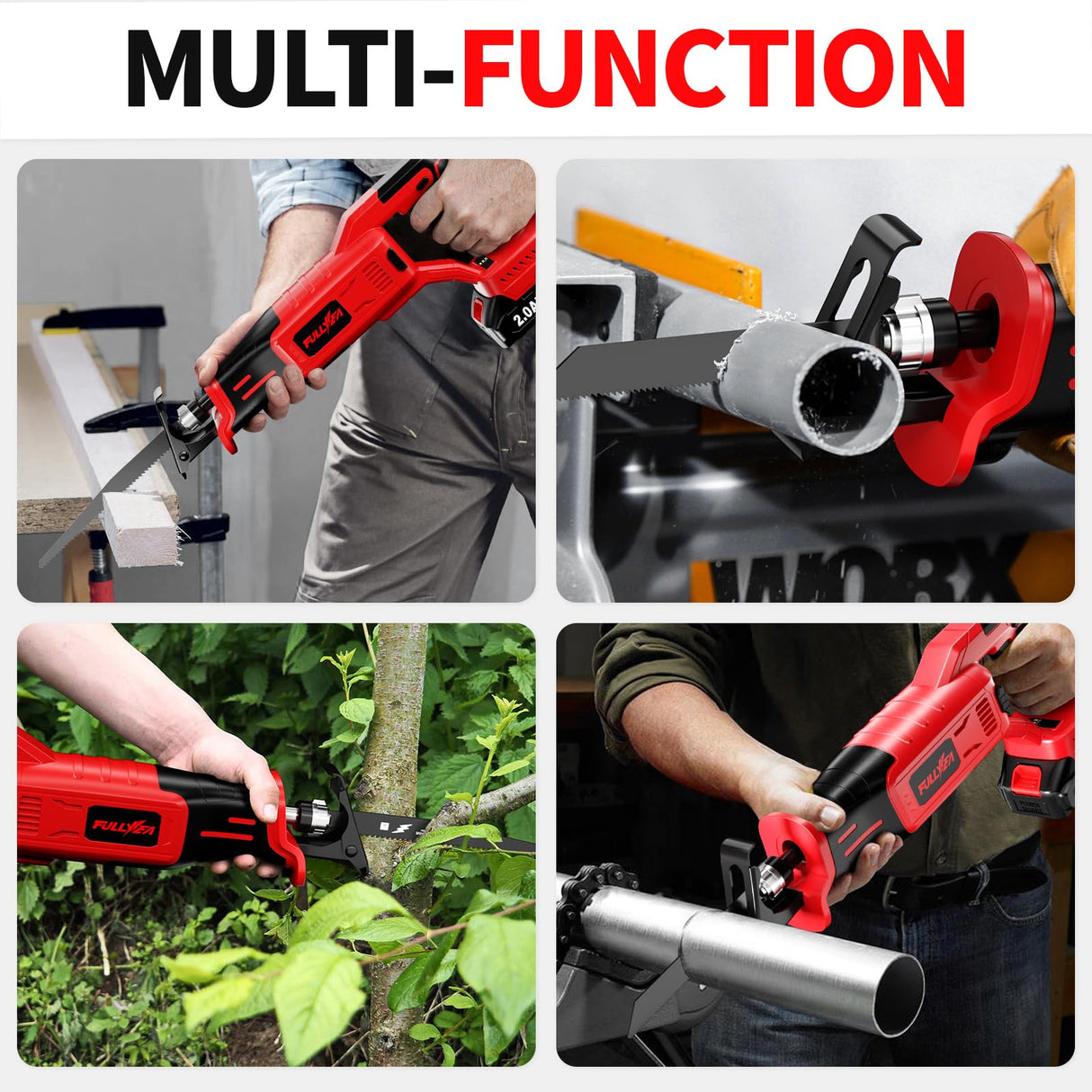 FULLYEA Reciprocating Saw Cordless, Brushless Reciprocating Saw 0-3500 SPM, Cordless Saw with 2 * 2.0Ah Battery & 4 Saw Blades, Battery Powered Reciprocating Saw for Wood/Metal/Plastic Cutting FULLYEA