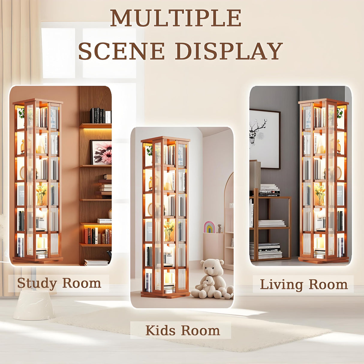 idhhco 6 Tier Rotating Bookshelf, 360° Spinning Book Shelf Tower, Bamboo, Bookshelf Floor Standing Storage Rack, Narrow Book Storage Shelf for Kids&Adults, Living Room, Bedroom, Study, Balck, Brown idhhco