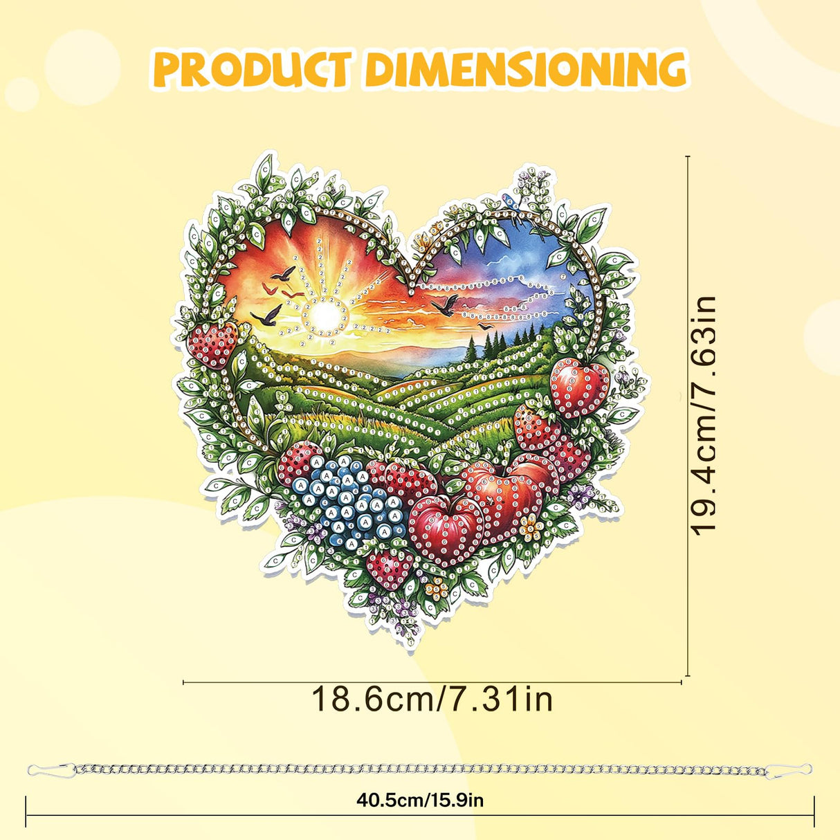 Bowetile Heart Shape Diamond Art Hanging Fruit Kits for Adults, 5D Special Shape Diamond Painting Landscape Window Pendant Kits, Gem Art Suncatchers Ornament for Home Garden Wall Decor Bowetile