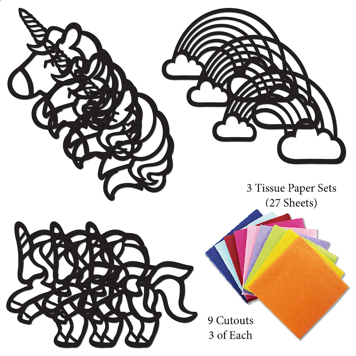 VHALE Suncatchers Craft 3 Sets (9 Cutouts) w Tissue Papers Stained Glass Effect Paper Sun Catcher Kit, Window Art, Classroom Crafts, Creative Art Projects, Kids Party Favors (Unicorn) VHALE