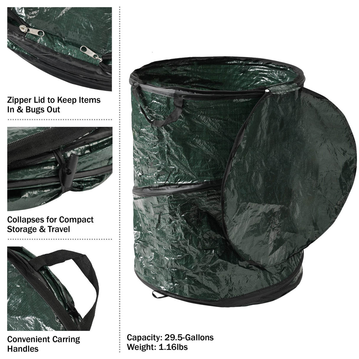 29.5-Gallon Pop Up Outdoor Garbage Can - Collapsible Trash Can for Parties, Yard Waste, or Laundry - Camping Accessories by Wakeman Wakeman