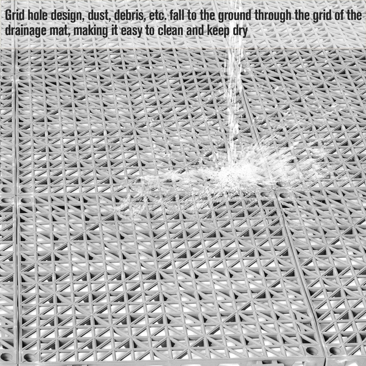 12 Pcs Drainage Mat Modular Interlocking Cushion 11.8" x 11.8" Interlocking Garage Floor Tiles Non-Slip Splicing Interlocking Rubber Floor Tiles for Drain, Deck, Pool, Outdoor/Indoor (Grey) JOHAHTANG