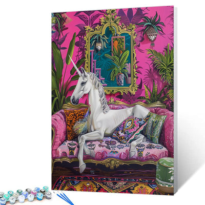 Aihonmin White Unicorn Paint by Numbers Pastel Purple Sofa Paint by Numbers Kits for Adult Beginners,Botanical Painting on Canvas Suitable for Home Wall Decor Without Framed 16''W x 20''H