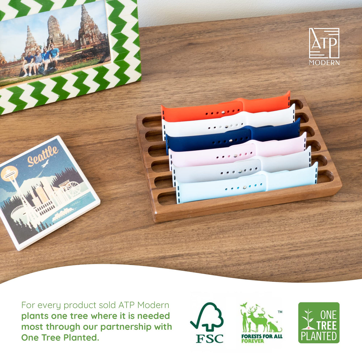 ATP MODERN Wooden Watch Band Organizer - Works with All Apple Watch Bands - Watch Band Holder - Wooden Watch Stand Display - Compatible with All Apple iWatch Bands - Solid Wood Design ATP MODERN