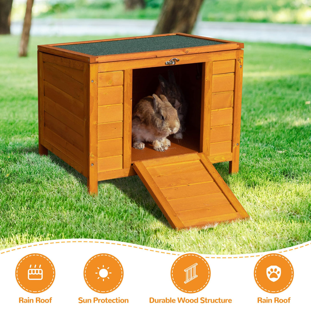 COZIWOW 24inches Wooden Catio Outdoor Cat House Small Animal House,Rabbit Hutch Indoor,Stable Weatherproof Bunny Cage Pet Shelter for Small Cat Dog Rabbit Guinea Pig(Orange) COZIWOW