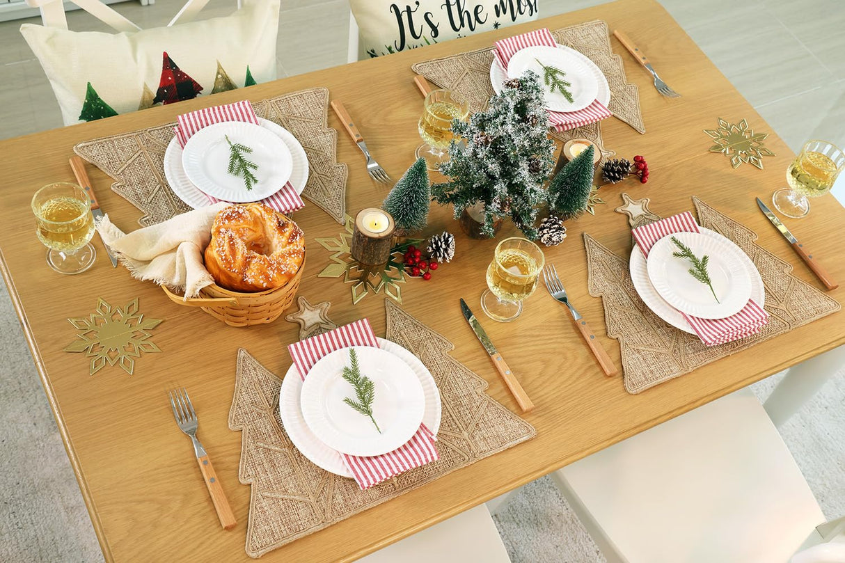 Feuille Burlap Farmhouse Winter Placemats Set of 4 Christmas Tree Holiday Placemats for Table Decorations Feuille