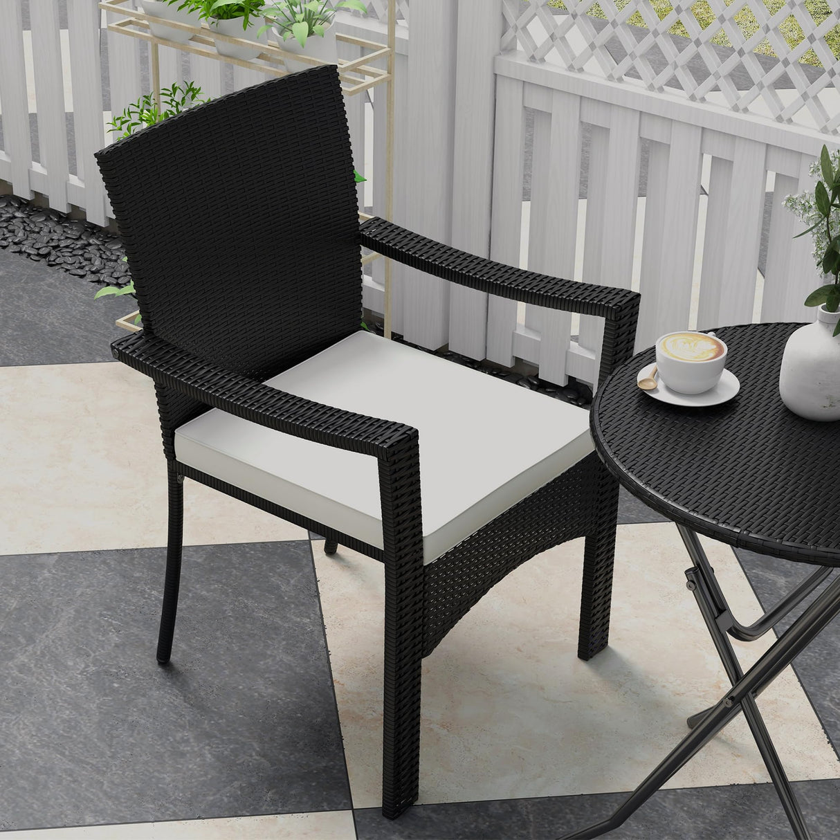 Outsunny 3 Pieces Wicker Outdoor Bistro Set, Rattan Patio Furniture Set with Folding Coffee Table, Porch Chairs with Cushions for Backyard, Balcony, Garden, White Outsunny