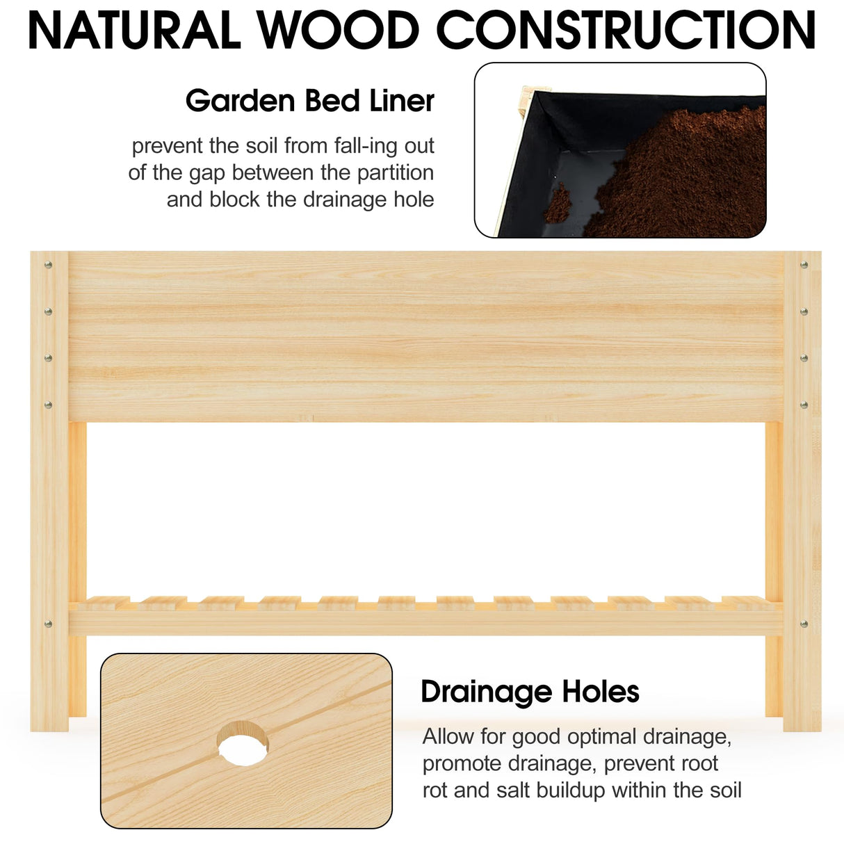 Highpro Wooden Raised Garden Bed with Legs, 48x24x30in Elevated Planter Box Stand Outdoor with Large Storage Shelf and Bed Liner for Backyard, Patio, Natural Cedar Wood Highpro