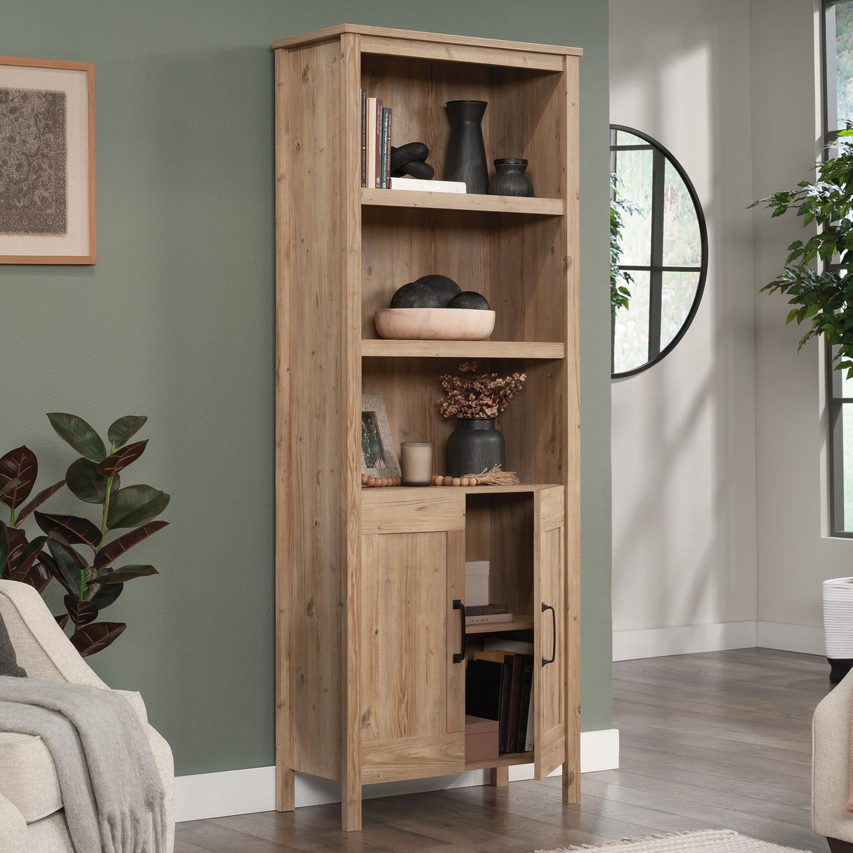 Sauder Select Bookcase with Doors, Khaki Pine Finish Sauder