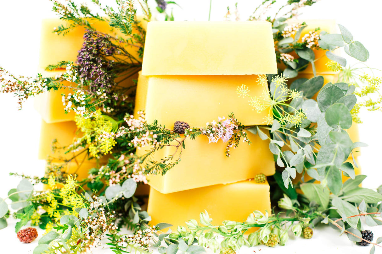 The Beeswax Co Pure Texas Beeswax Block - Ultra Clean - Naturally Filtered & Honey Scented - Premium Food Grade Yellow Beeswax For Candles, Butcher Blocks, Etc - Organic Bees Wax Bars - 1lb B