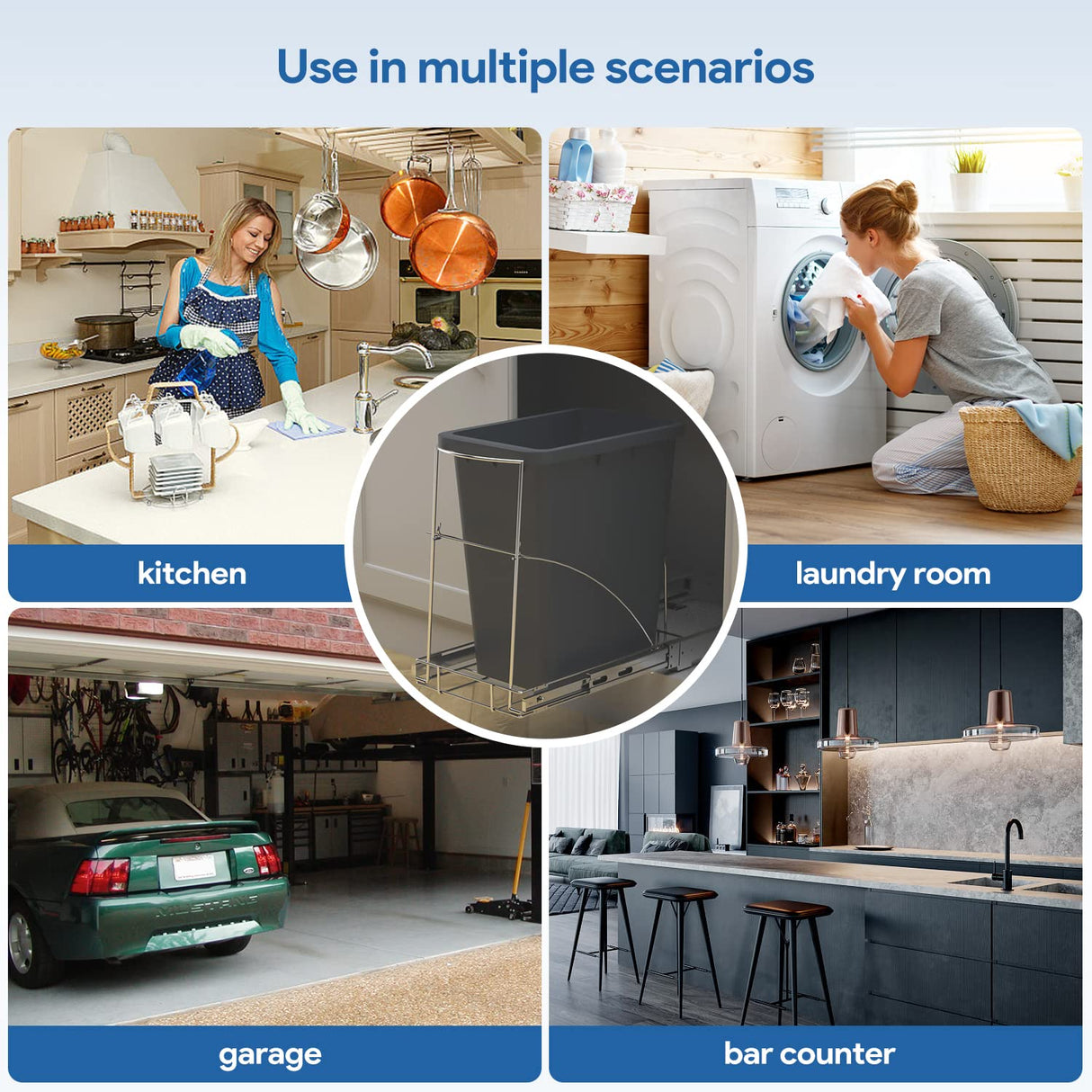 Pull Out Trash Can Under Cabinet & Under Sink - Heavy Duty Sliding Adjustable Cabinet Garbage Can Organizer, Requires Minimum Cabinets Opening 13" W X 18" D,Chrome Finish (Waste Bin Not Included) Tanamu