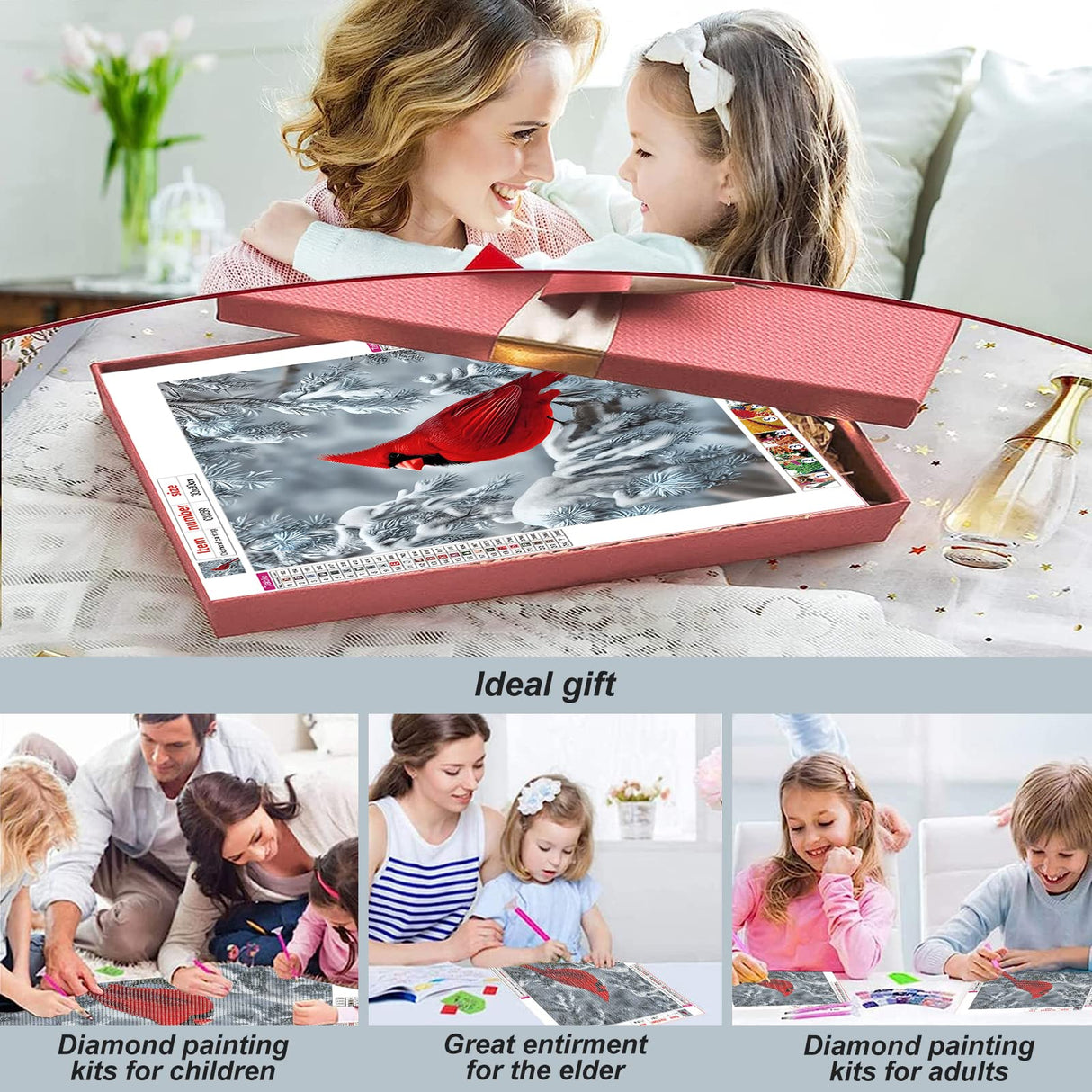 Stalente Diamond Painting Kits for Adults, Cardinal 5D DIY Diamond Art Kits for Beginners Round Full Drill Diamond Painting for Home Wall Decoration Gift 12×12inch, Birds Stalente