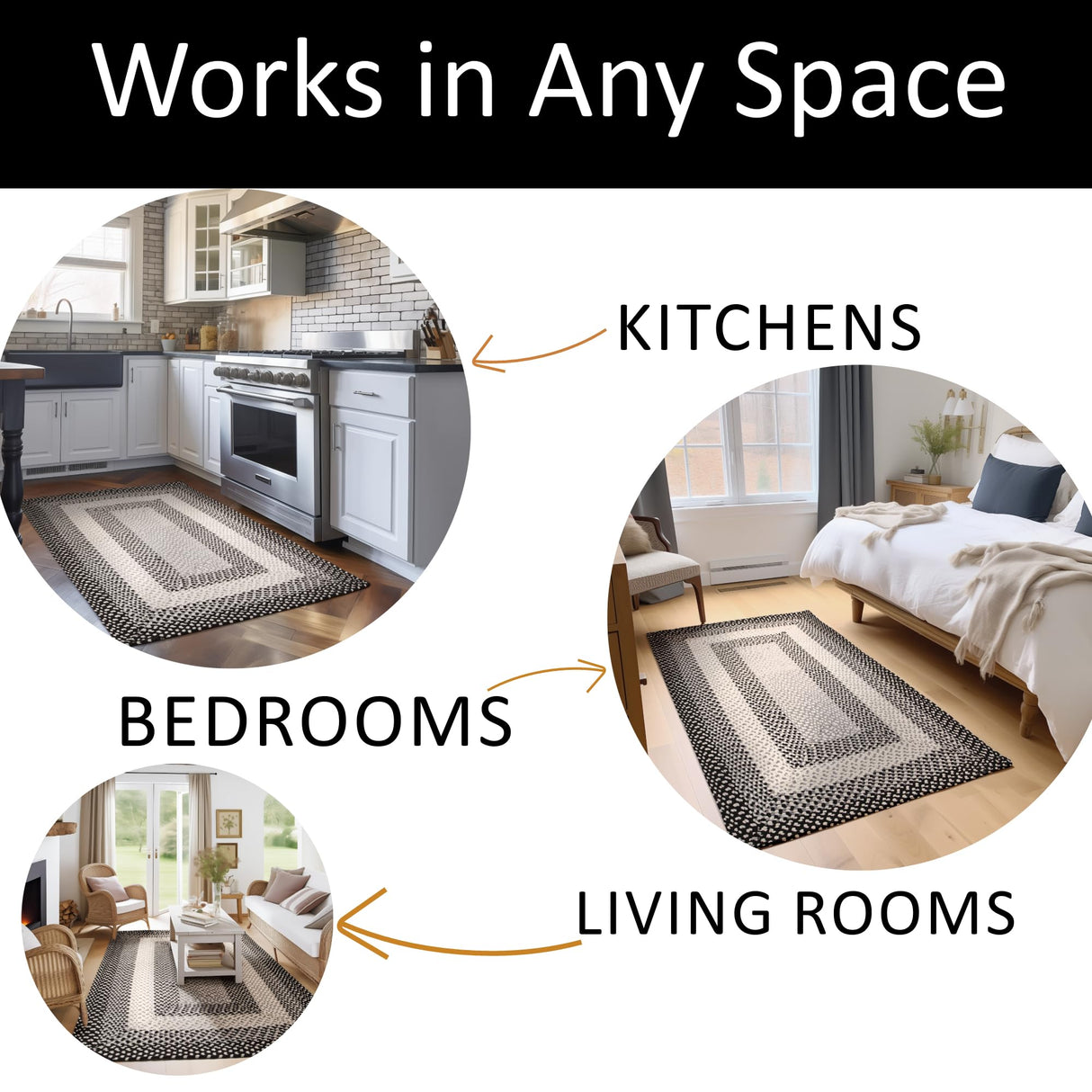 Super Area Rugs 5X8ft Farmhouse Braided Rug - Natural Soft Cotton Carpet for Living Room - Primitive Country Woven Rug - Black/Gray/Ivory Super Area Rugs