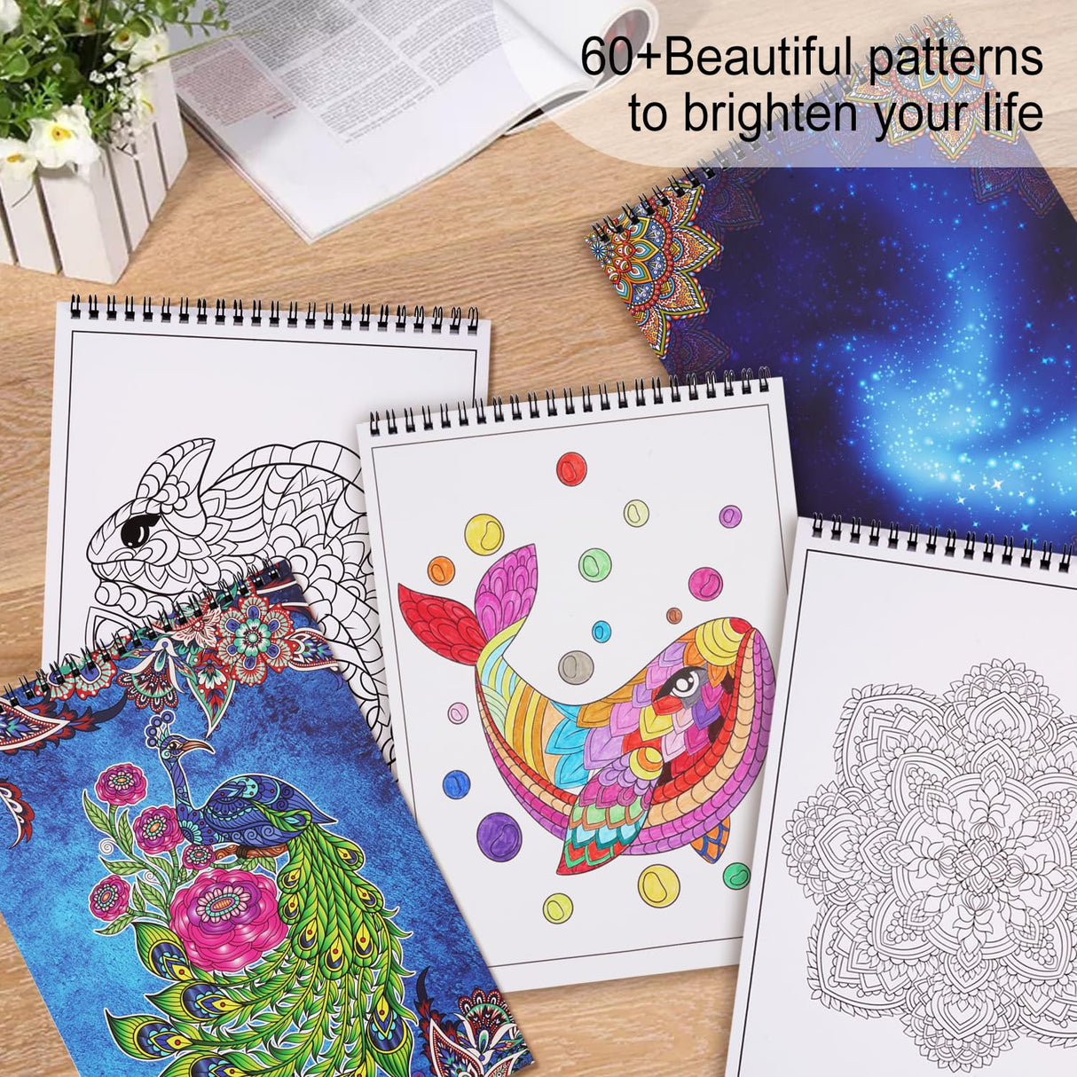 Bondream 3 Pack Adult Coloring Books,Flower,Mandalas &Animal Patterns and Designs for Adults Relaxation,Coloring Books for Women to Relax, Anxiety and Depression Bondream