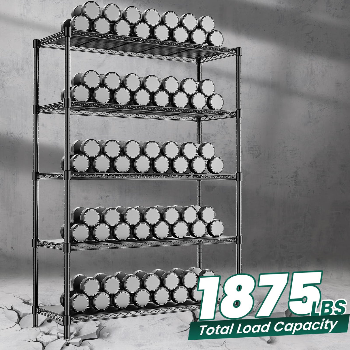 RackBro 48" W Storage Shelves 5-Tier Wire Shelving, 1875LBS Adjustable Metal Shelving with 5 Shelf Liners, Heavy Duty Steel Wire Rack for Garage Commercial Pantry Kitchen, 48" W x 18" D x 72" H, Black RackBro