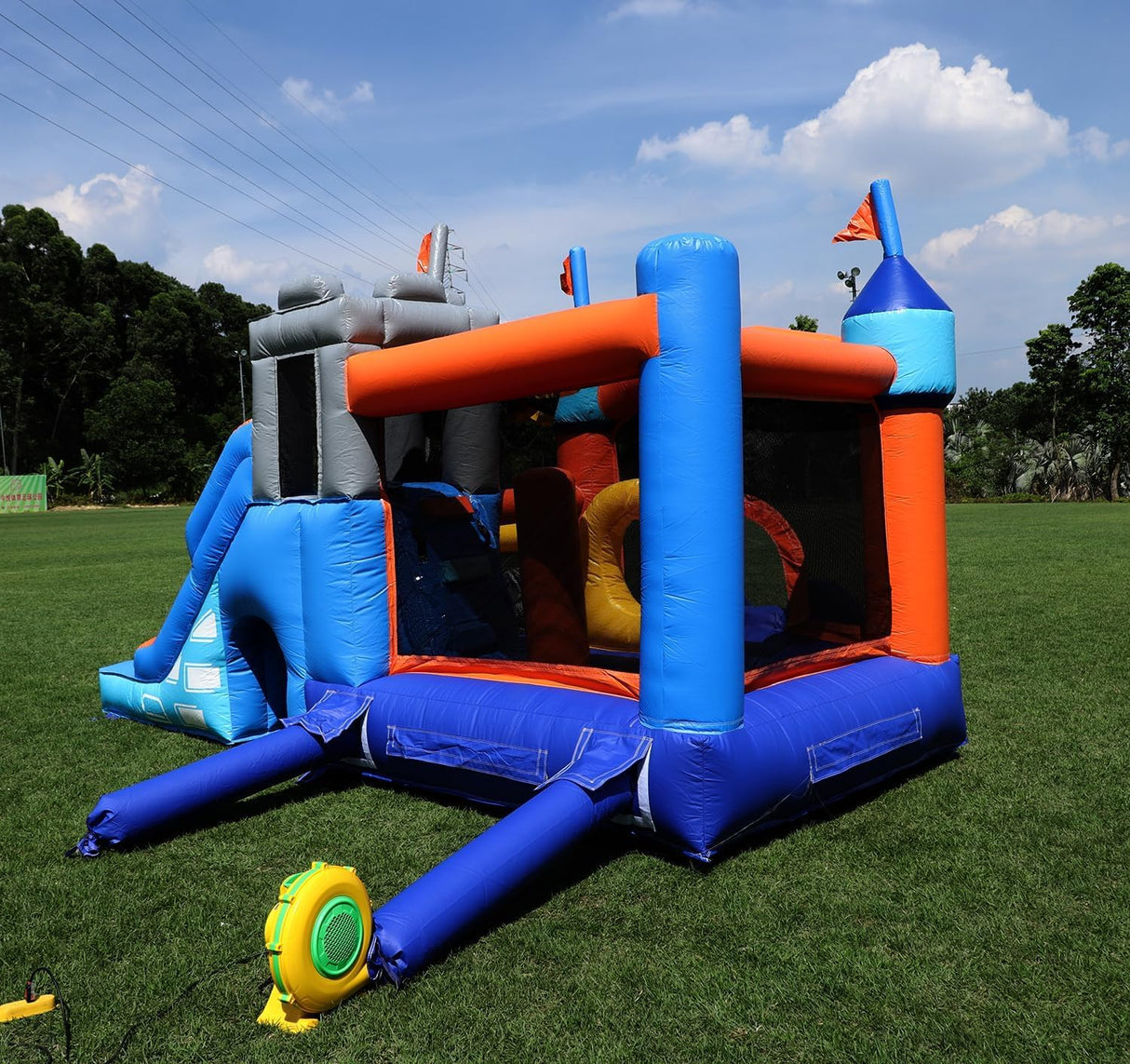 16x12FT Commercial Grade Bounce House Castle Inflatable, (Heavy Duty PVC), (1100w Blower)- 2 Slide, Ball Pit, Basketball Hoop, Obstacle-Bouncy House for Big Kid 5-12, Outdoor Party Toy Pool Backyard Inflantteble