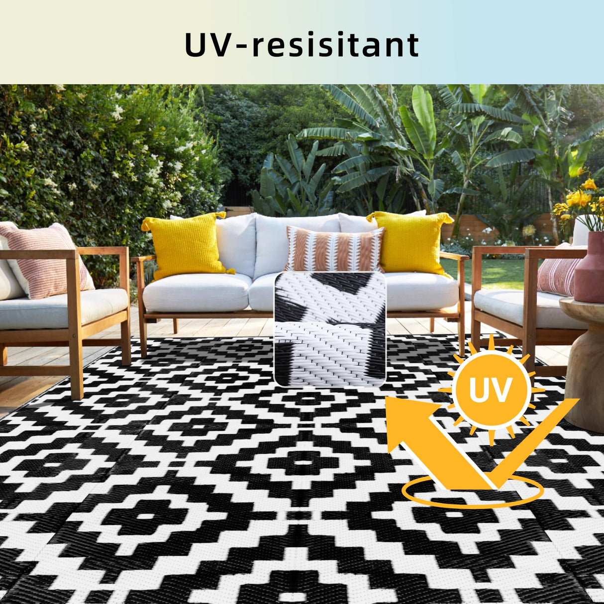 Favoyard Outdoor Rug 5x8 ft Waterproof Reversible Patio Plastic Straw Rugs for Decor Clearance Outside Large RV Camping Area Carpet Mat for Porch Deck Balcony Pool Backyard Picnic Beach Camper Door Favoyard